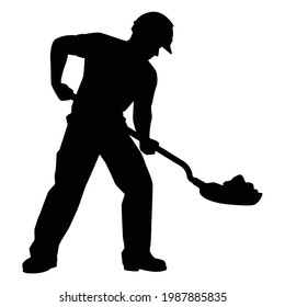 Construction worker with shovel silhouette vector on white background
