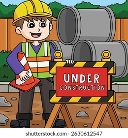 Construction Worker Construction Sign Colored 