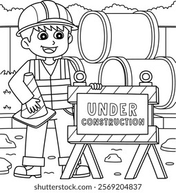 Construction Worker Construction Sign Coloring