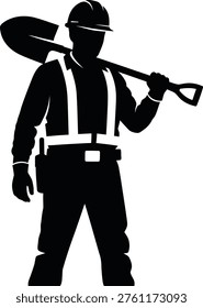 A construction worker Silhouette of a detective examining a shadowy scene Vector