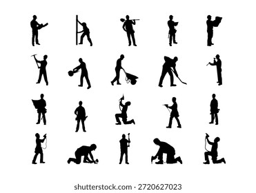 Construction Worker Silhouette Element Set