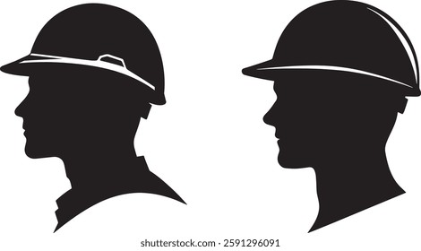 Construction Worker Silhouette with Hard Hat, Vector Illustration