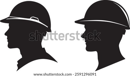 Construction Worker Silhouette with Hard Hat, Vector Illustration