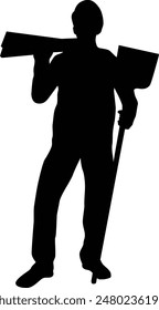 Silhouetten-Illustration für Bauarbeiter. Männer, die Outdoor-Aktivitäten machen. Bauarbeiter posieren mit Schutzhelm