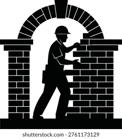 A construction worker A silhouette of a man walking alone in a checkered urban landscape Vector