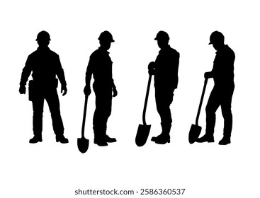 construction worker silhouette set - vector illustration