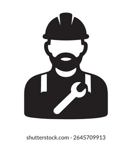 Construction Worker Silhouette Vector Icon with Hard Hat and Wrench Design