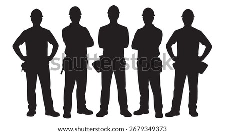Construction Worker Silhouette Vector Set | Builder Labor Team Clipart Collection