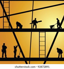 Construction Worker Silhouette At Work Vector Illustration