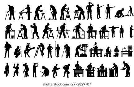 Construction Worker Silhouettes, Carpenter Builder Labor Poses, Industrial Work Activities. - Powered by Shutterstock - Get 15% off with code: PIKWIZARD15