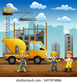 Construction worker at construction site background