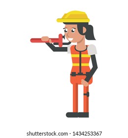 Construction worker smiling with hammer cartoon isolated vector illustration graphic design