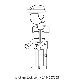 Construction worker smiling with vest and hat cartoon isolated vector illustration graphic design