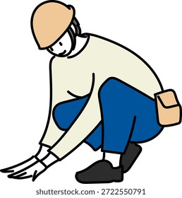 Trabalhador da construção ocupando e trabalhando em uma ilustração de local de construção