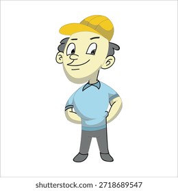 Trabajador de la construcción de pie con las manos en las caderas Ilustración vectorial