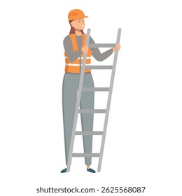 Construction worker is standing and holding a ladder, she is ready to work