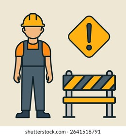 Construction worker standing near safety barricade