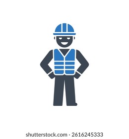 Construction Worker Standing Pose Icon On White Background