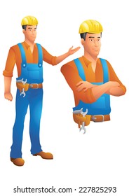 Construction worker standing presenting and bust with arms crossed