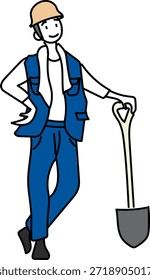 Bauarbeiter stehend mit Schaufel tragen Helm und Arbeitsweste Illustration