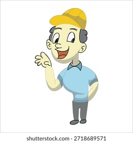 Trabajador de la construcción que piensa con el dedo en la Ilustración vectorial del templo