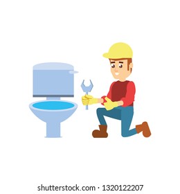 construction worker with toilet sanitary