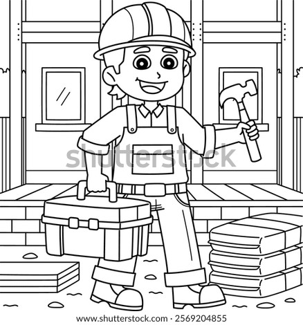 Construction Worker with Toolbox Coloring Page