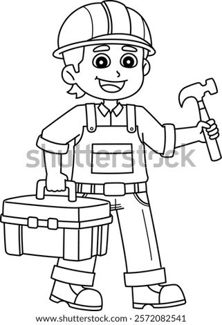 Construction Worker with Toolbox Isolated Coloring