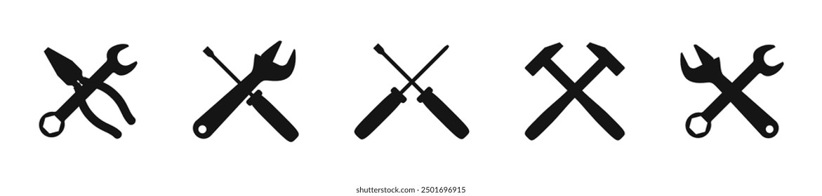 Construction worker tools vector icon set.