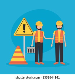 construction worker traffic caution sign
