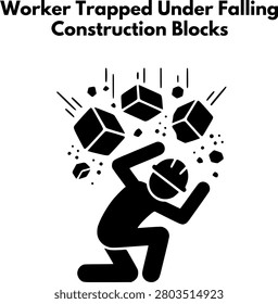 Construction Worker Trapped Under Falling Building Blocks Accident Icon