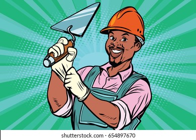 Construction worker with trowel