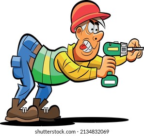 A construction worker trying to drill