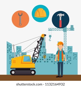 Cartoon Illustration Worker Building Construction Planning Stock Vector ...