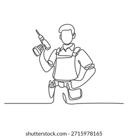 A construction worker uses a power drill to bore a hole into a wooden wall, focusing on the task with precision and care.