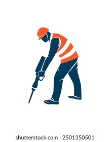 Construction worker is using a jackhammer