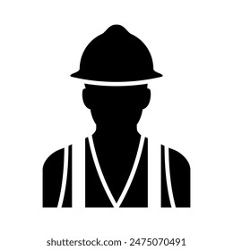 Construction worker vector icon black silhouette. Worker day, labor day icon and symbol. Engineer wear helmet and vest icon, repairman, technician, boy.