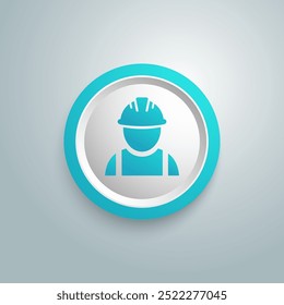 Construction worker vector icon blue button