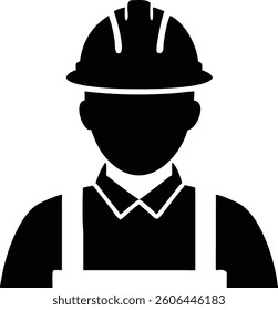 Construction Worker Vector Icon – Builder Symbol, Hard Hat Laborer, Engineering Graphic, Industrial Safety Sign