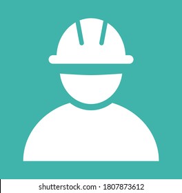 Construction worker vector icon. Vector Person Profile Avatar With Hard hat Helmet and Jacket Glyph Pictogram Symbol illustration