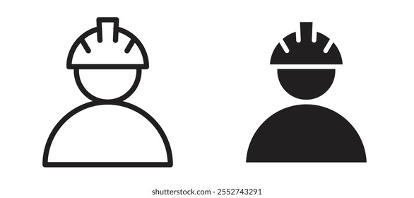 Construction worker vector icon set black filled and outlined style.