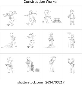 Vektorliniensymbole der Konstruktionsarbeit. 