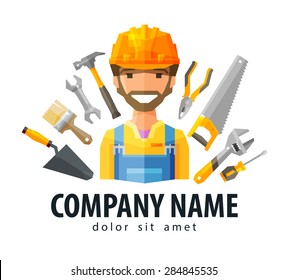 Construction Worker Vector Logo Design Template. Builder, Constructor Or Tools Icon