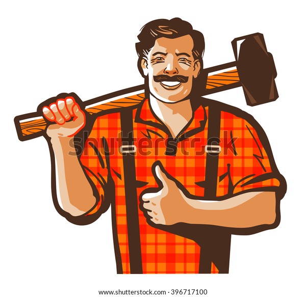 Construction Worker Vector Logo Workman Laborer Stock Vector (Royalty ...