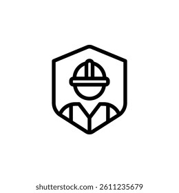Construction worker wearing a hard hat inside shield. Representing safety, protection, and skilled labor in the building industry.
