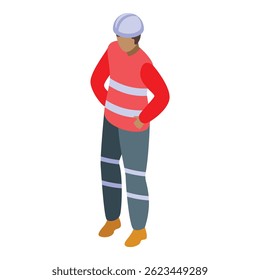Construction worker wearing a hard hat and reflective vest is standing with his hands on his hips