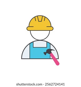 Construction worker wearing a hardhat holding a hammer icon design