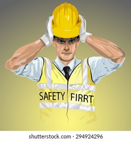A construction worker wearing a hat. 