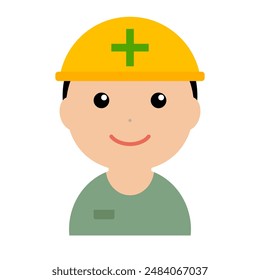 Trabajador de la construcción usando un icono de casco. Vector.
