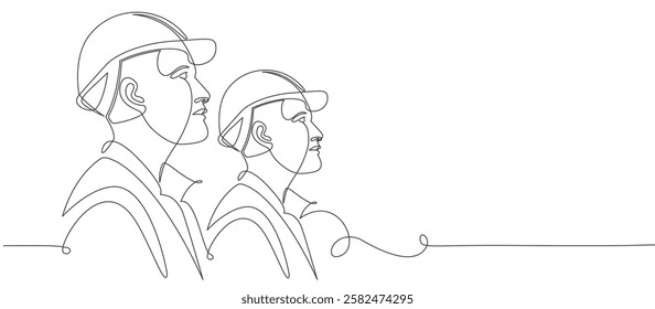 Construction worker wearing safety hard hat, simple line art vector illustration, editable vector stroke